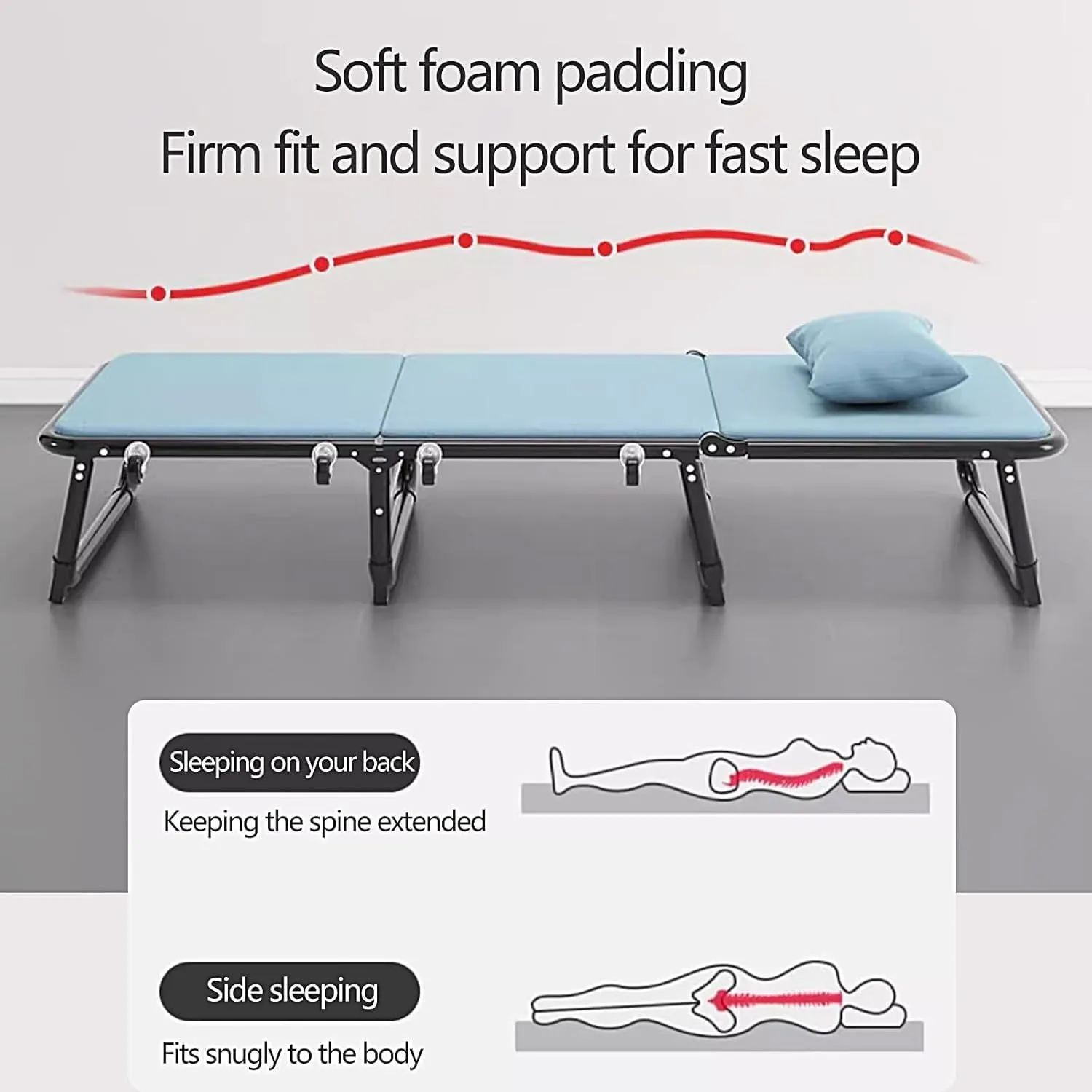 EYPKPL cots for Sleeping Foldable Camping Cot 6 Positions Adjustable Camping Cots 4 360° Universal Wheels Lounge Chair Camping Cots for Adults Stretching Freely