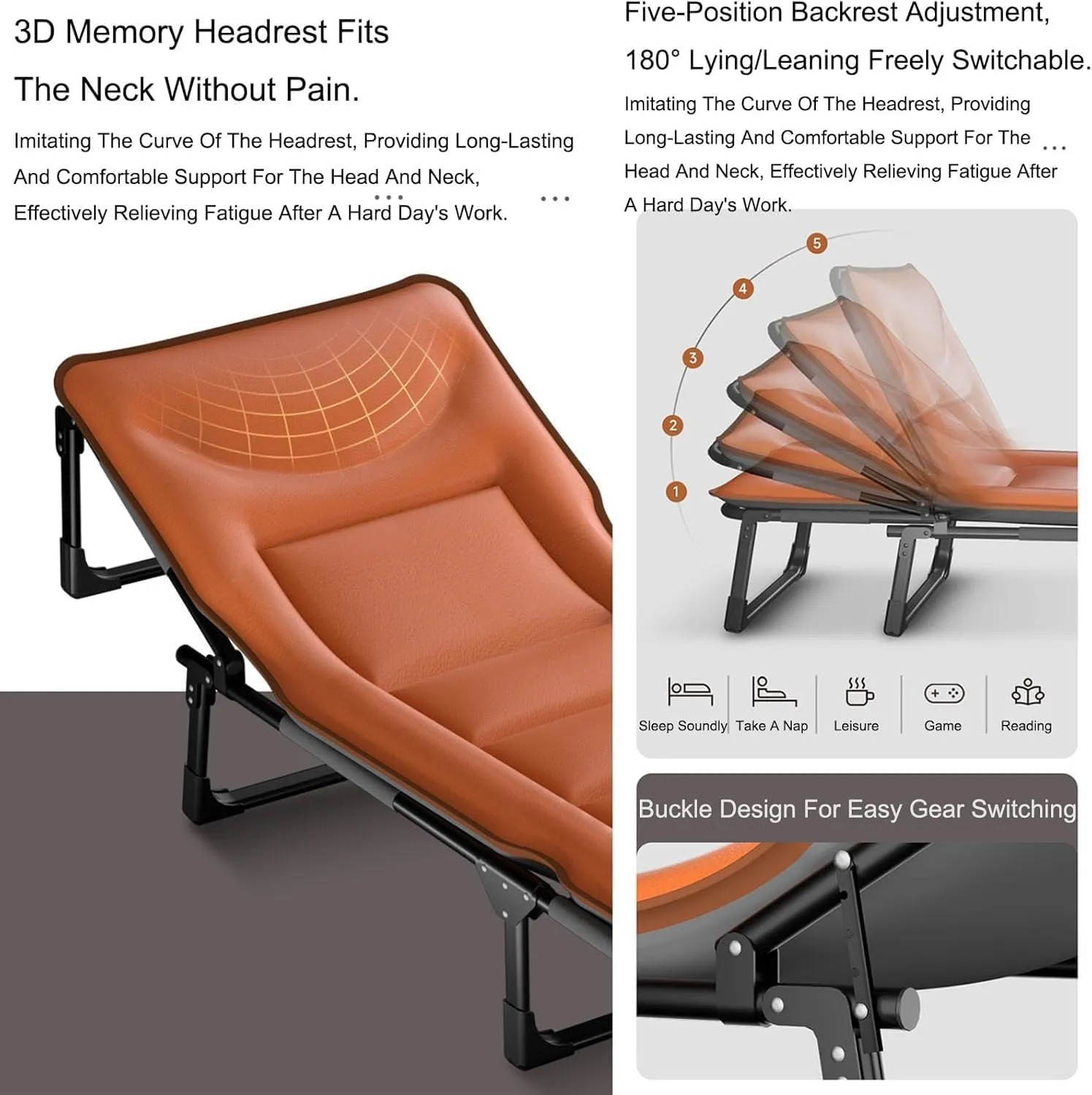 EYPKPL cots for Sleeping Portable Camping Cot 5-Position Adjustable Backrest Cots for Camping Load 440lb Camping Cots for Adults Portable Folding Bed Stretching Freely