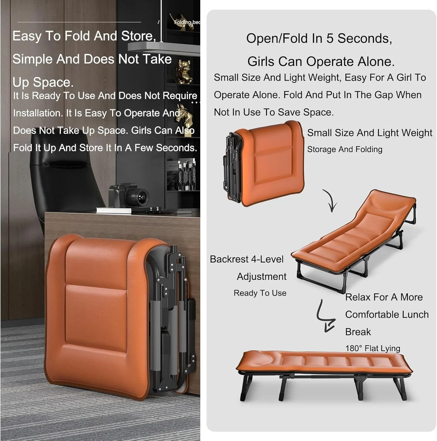 EYPKPL cots for Sleeping Portable Camping Cot 5-Position Adjustable Backrest Cots for Camping Load 440lb Camping Cots for Adults Portable Folding Bed Stretching Freely