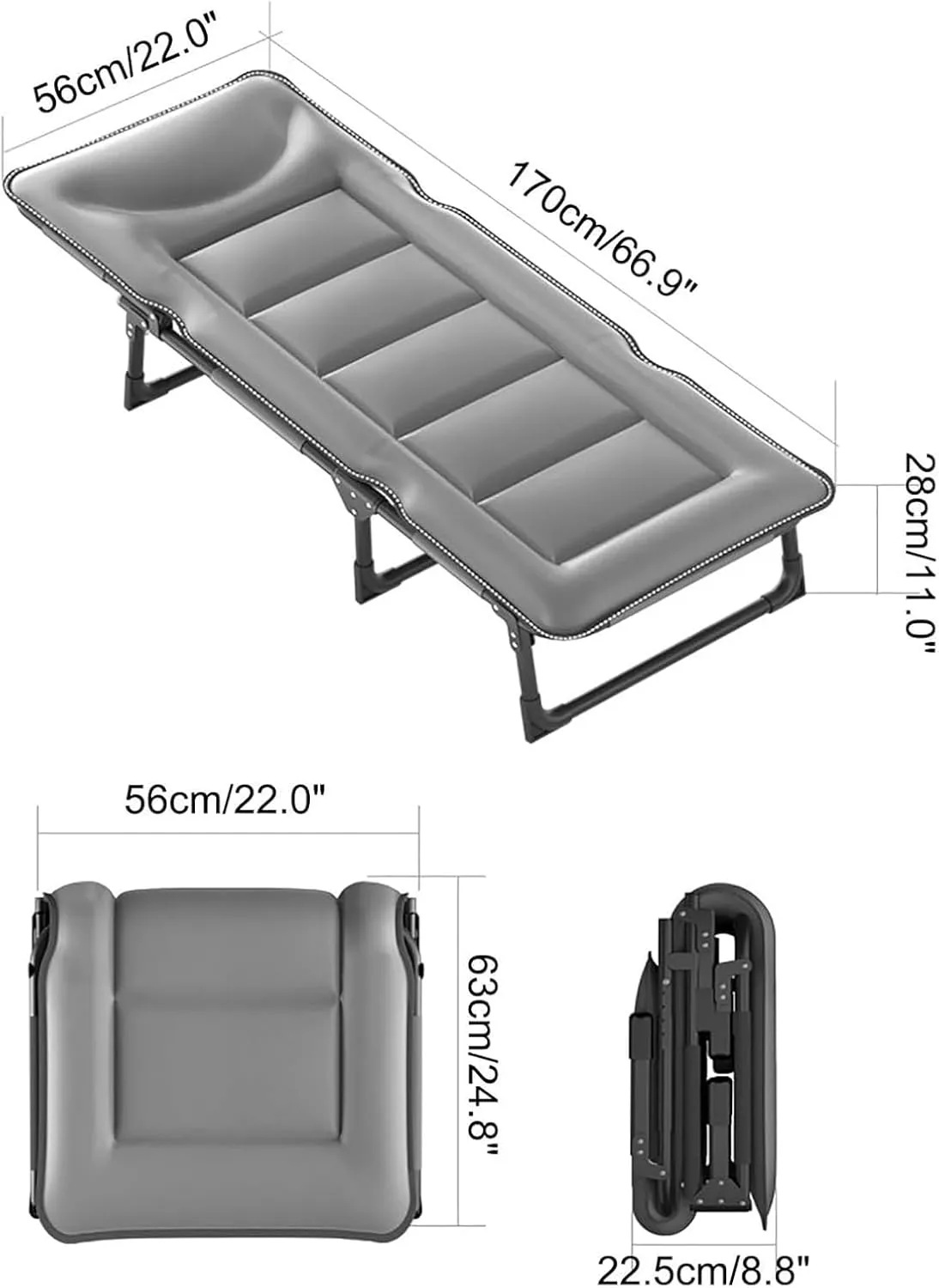 EYPKPL cots for Sleeping Portable Camping Cot 5-Position Adjustable Backrest Cots for Camping Load 440lb Camping Cots for Adults Portable Folding Bed Stretching Freely