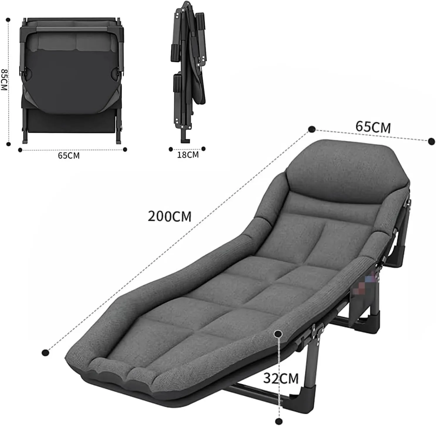 EYPKPL cots for Sleeping Portable Camping Cot 6 Speed Adjustable Backrest Folding Camping Cot with Mattress Cots for Camping Load 150kg Folding Cot Stretching Freely
