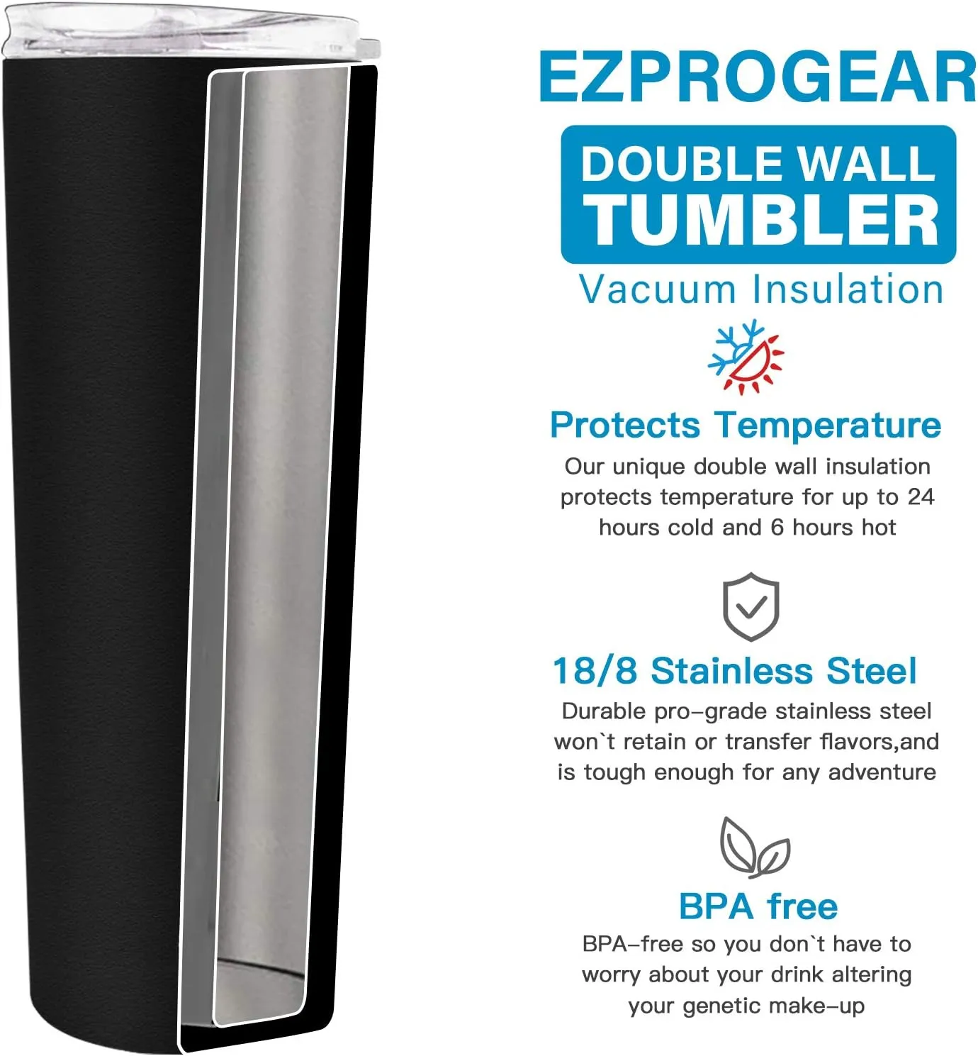 Ezprogear 34 oz Stainless Steel Slim Skinny Tumbler Red Cherry Mug Vacuum Insulated with Straw (34 oz, Cherry)