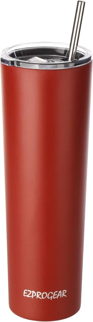 Ezprogear 34 oz Stainless Steel Slim Skinny Tumbler Red Cherry Mug Vacuum Insulated with Straw (34 oz, Cherry)