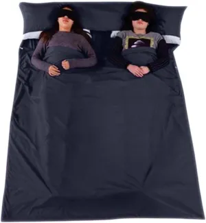 FakeFace Lightweight Double Sleeping Bag Liner Travel Sheet Sleep Bed Cover Sack 2 Person for Travel, Camping, Youth Hostels, Backpacking, Picnic, Plane, Train - 63" x 83", w/Backpack