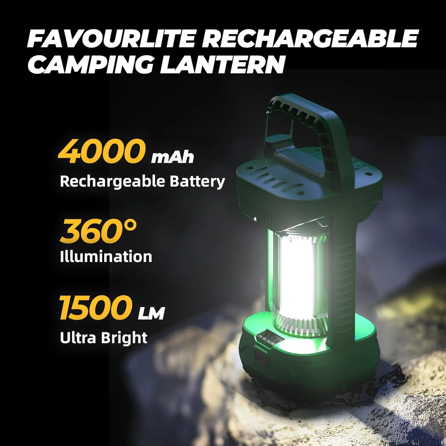 Favourlite Camping Lantern, 1500LM Camping Light 3000 Capacity Phone Charger LED Impact-Resistant Flashlight Lantern Portable Waterproof Hurricane Lanterns for Power Outages (Green Green)