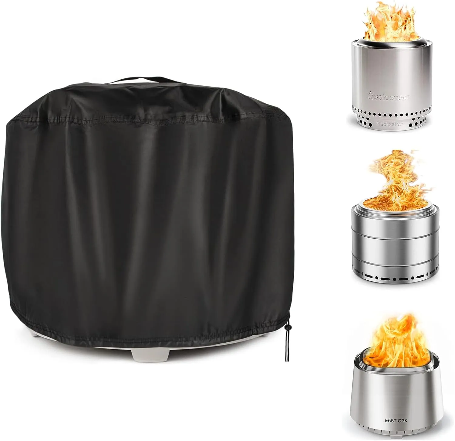 Fire Pit Cover Round 27 inch, Portable Outdoor Fire Pits Cover, Wood Burning Fireplace Cover, Low Smoke Stove Cover 600D- 27"Dia x 20"H