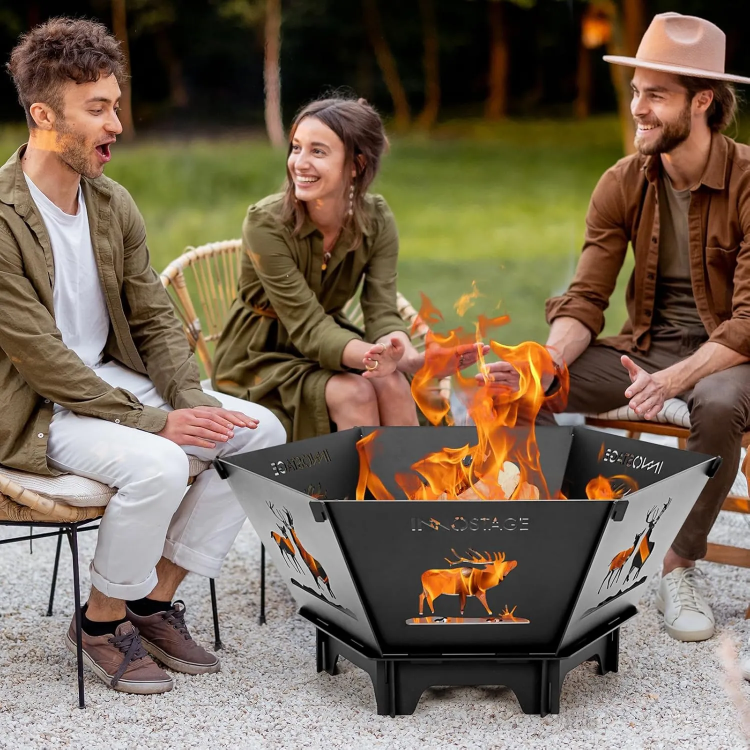 Fire Pit for Camping- 27.5 Inch Collapsible Firepit for Patio Outside Wood Burning Outdoor Indoor BBQ Picnic Foldable Fire Pits Bonfire of Backyard Patio with Portable Tote Bag