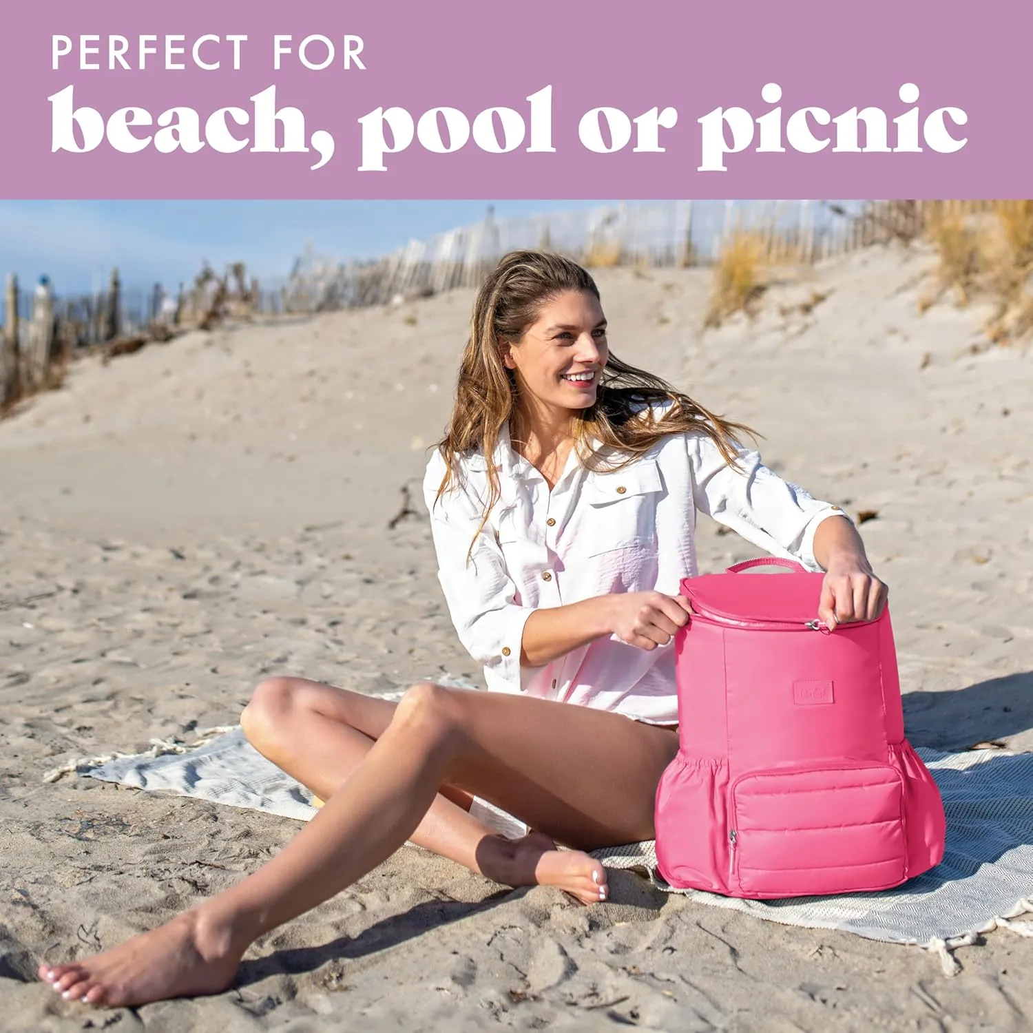 Fit & Fresh Insulated Backpack Soft Cooler – Leak-Resistant Beach & Travel Bag for Women, 24 Can Capacity Picnic & Cooler Bag