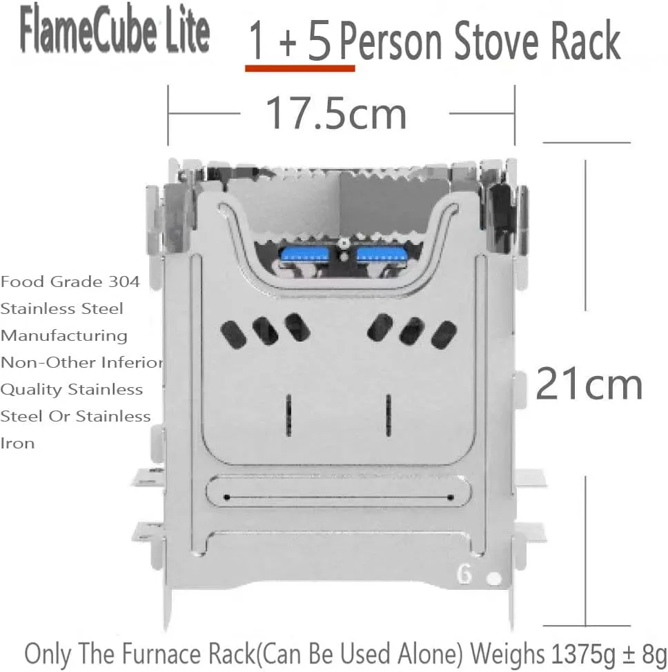 FlameCube Portable Wood Burning Camp Stove Outdoor Folding Backpacking Stove to Power USB Charging and Outdoor Camping Picnic BBQ,Cooking, Hiking (1-5 Person Stove Rack (No Generator Block))