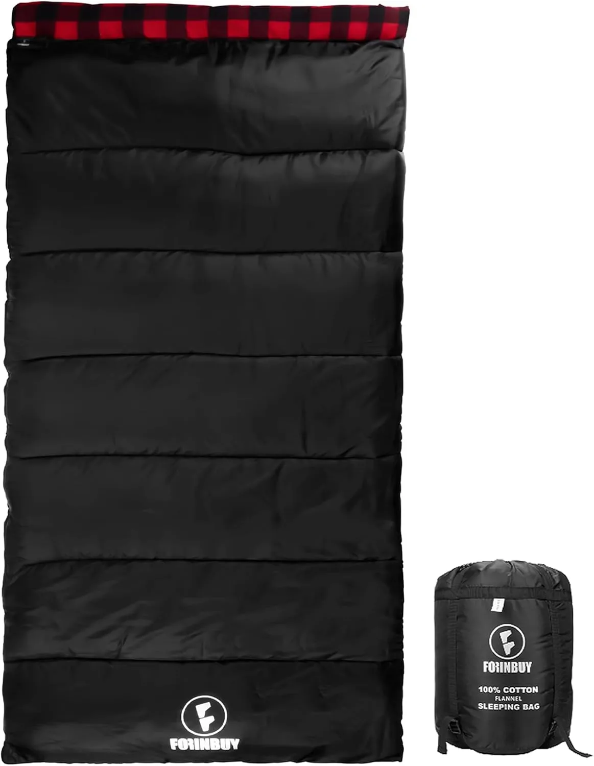 Flannel Sleeping Bag Cold Weather for Adults XL Camping Cotton Sleeping Bag 4 Season Big and Tall, Waterproof with Compression Sack