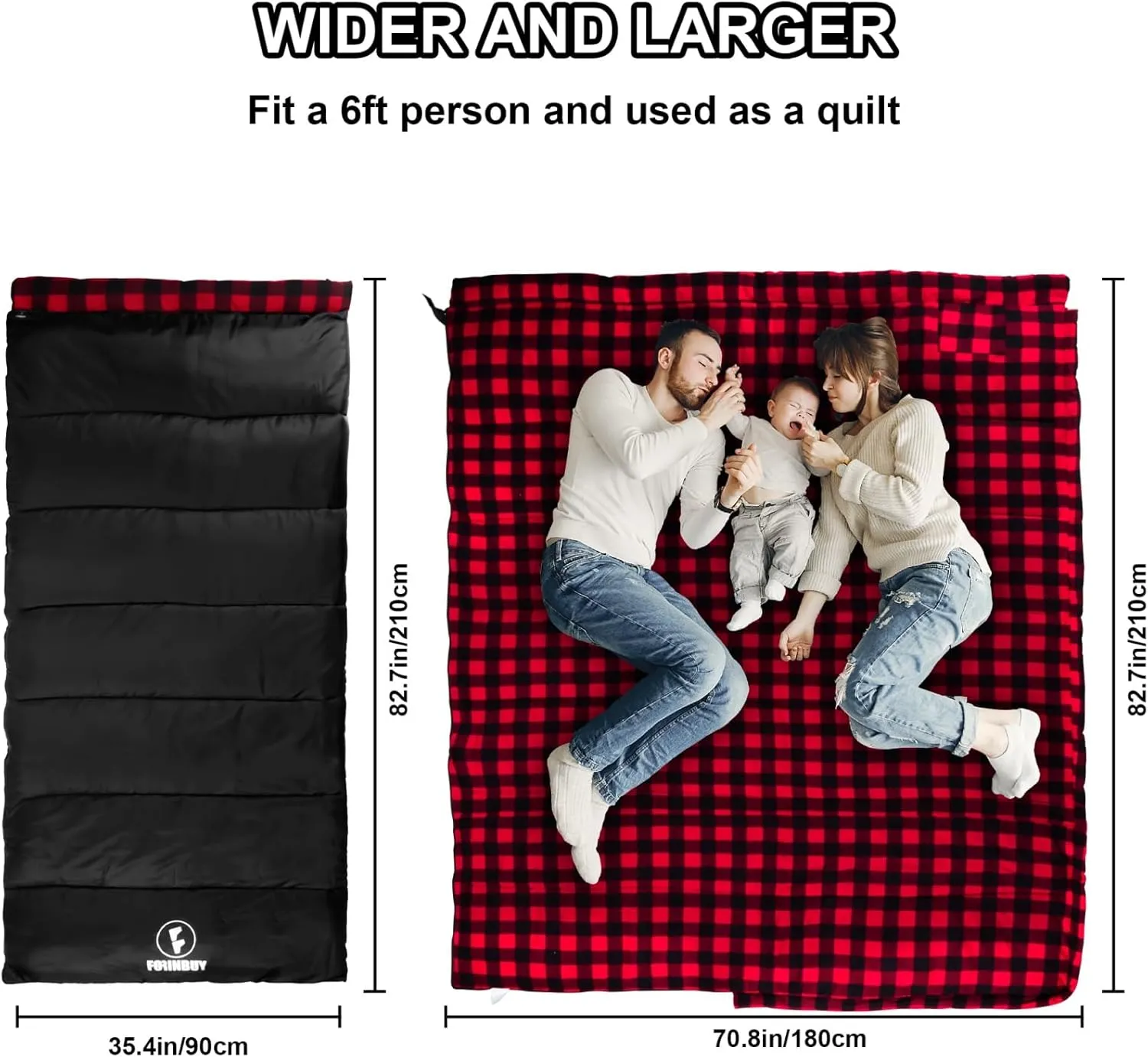 Flannel Sleeping Bag Cold Weather for Adults XL Camping Cotton Sleeping Bag 4 Season Big and Tall, Waterproof with Compression Sack