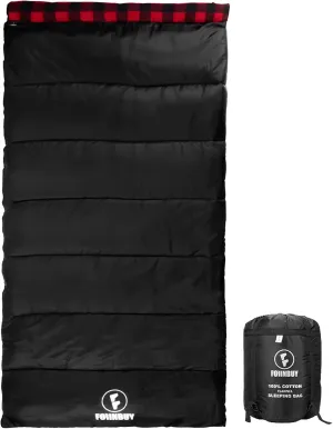 Flannel Sleeping Bag Cold Weather for Adults XL Camping Cotton Sleeping Bag 4 Season Big and Tall, Waterproof with Compression Sack