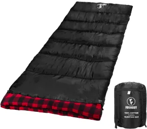 Flannel Sleeping Bag Cold Weather for Adults XL Camping Cotton Sleeping Bag 4 Season Big and Tall, Waterproof with Compression Sack
