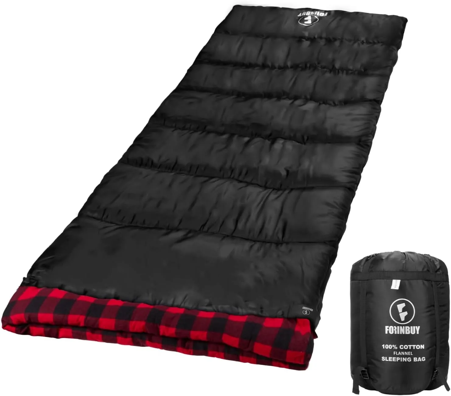 Flannel Sleeping Bag Cold Weather for Adults XL Camping Cotton Sleeping Bag 4 Season Big and Tall, Waterproof with Compression Sack