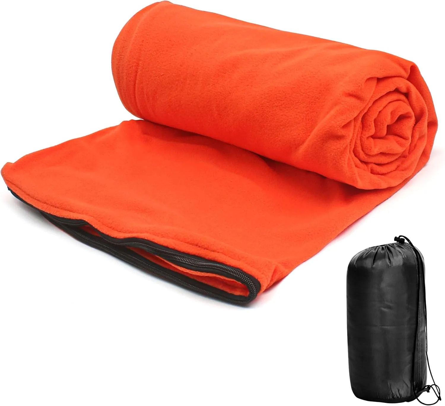 Fleece Sleeping Bag Liner, Cold Weather Blanket, 67 x 34 in, Lined Sack Sleep Travel Sheets with Zipper, Thermal Warmth Pad Lightweight Thin Down Insert Bags for Adults Camping Winter Unisex (Orange)