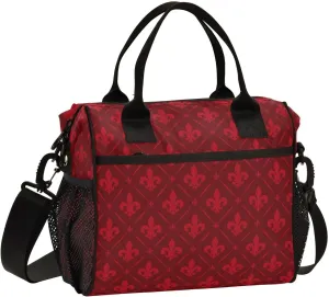 Fleur De Lys Red Insulated Lunch Bag Cooler Bag with Shoulder Strap Lunch Tote Bag for Work Camping-M