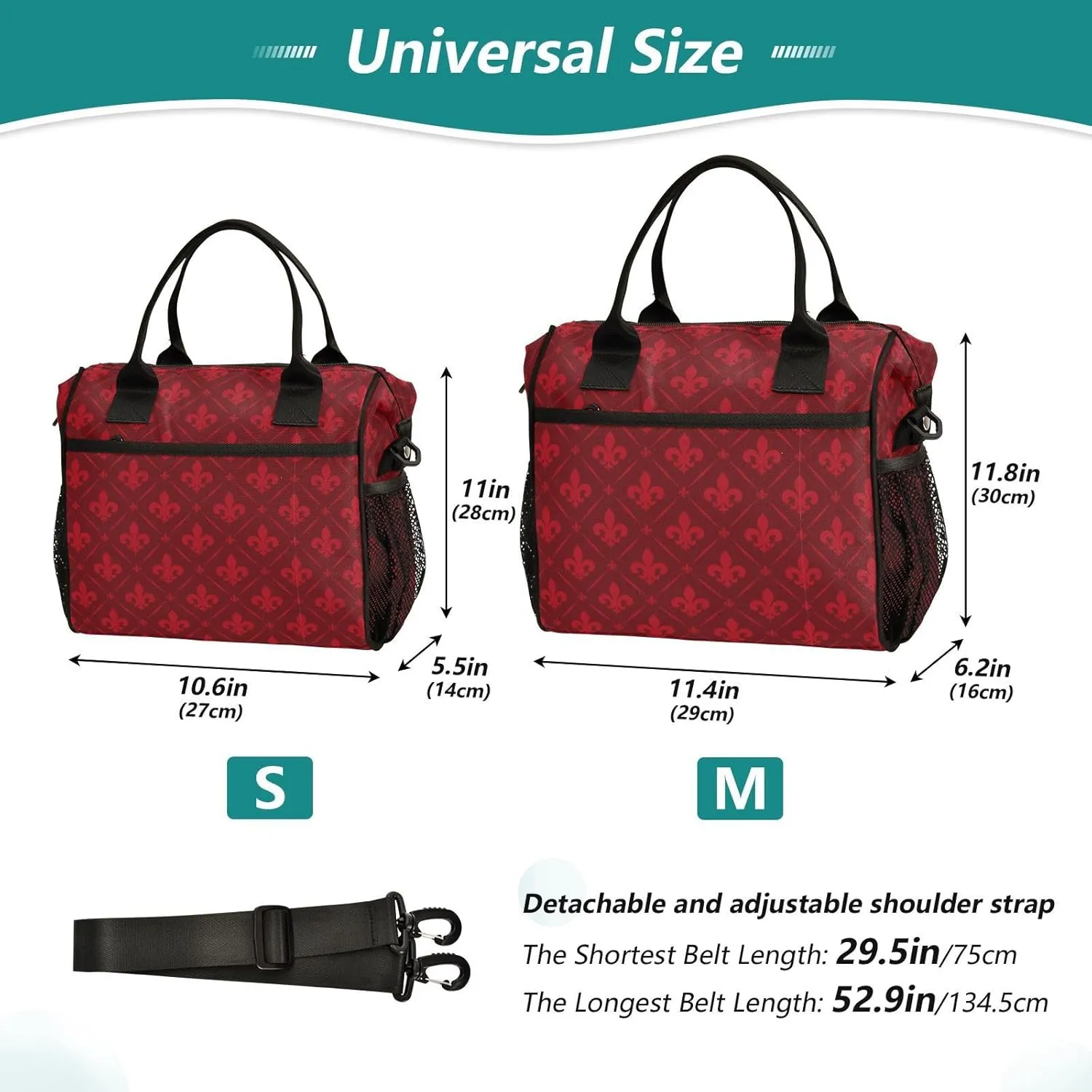 Fleur De Lys Red Insulated Lunch Bag Cooler Bag with Shoulder Strap Lunch Tote Bag for Work Camping-M