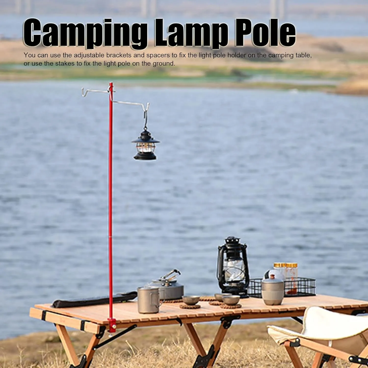 flexman 46.5in Folding Lantern Stand Pole, Portable Lamp Stand Hook Collapsible Camping Outdoor Flashlight Holder for Camping Fishing Picnic BBQ Outdoor Activities