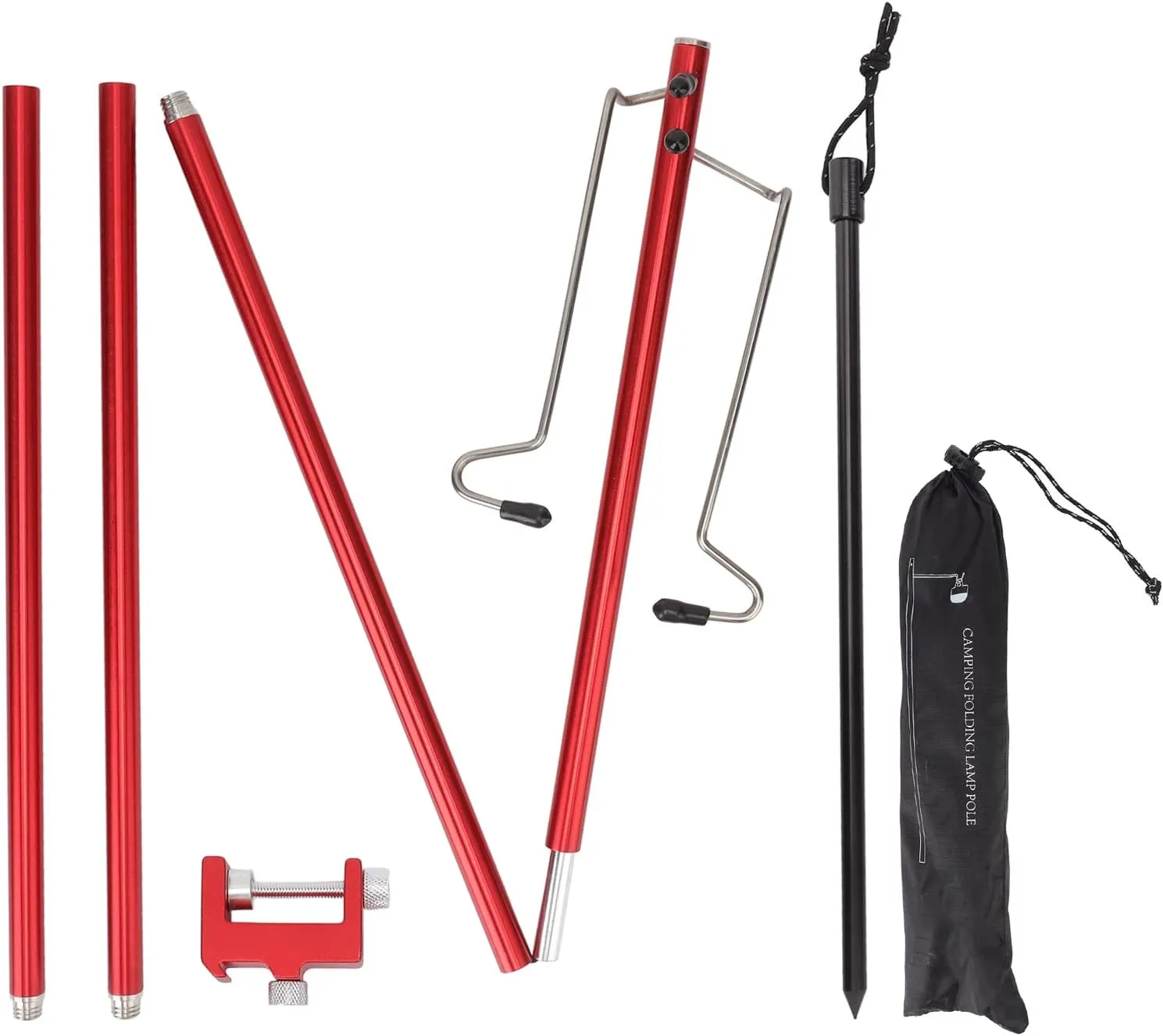 flexman 46.5in Folding Lantern Stand Pole, Portable Lamp Stand Hook Collapsible Camping Outdoor Flashlight Holder for Camping Fishing Picnic BBQ Outdoor Activities