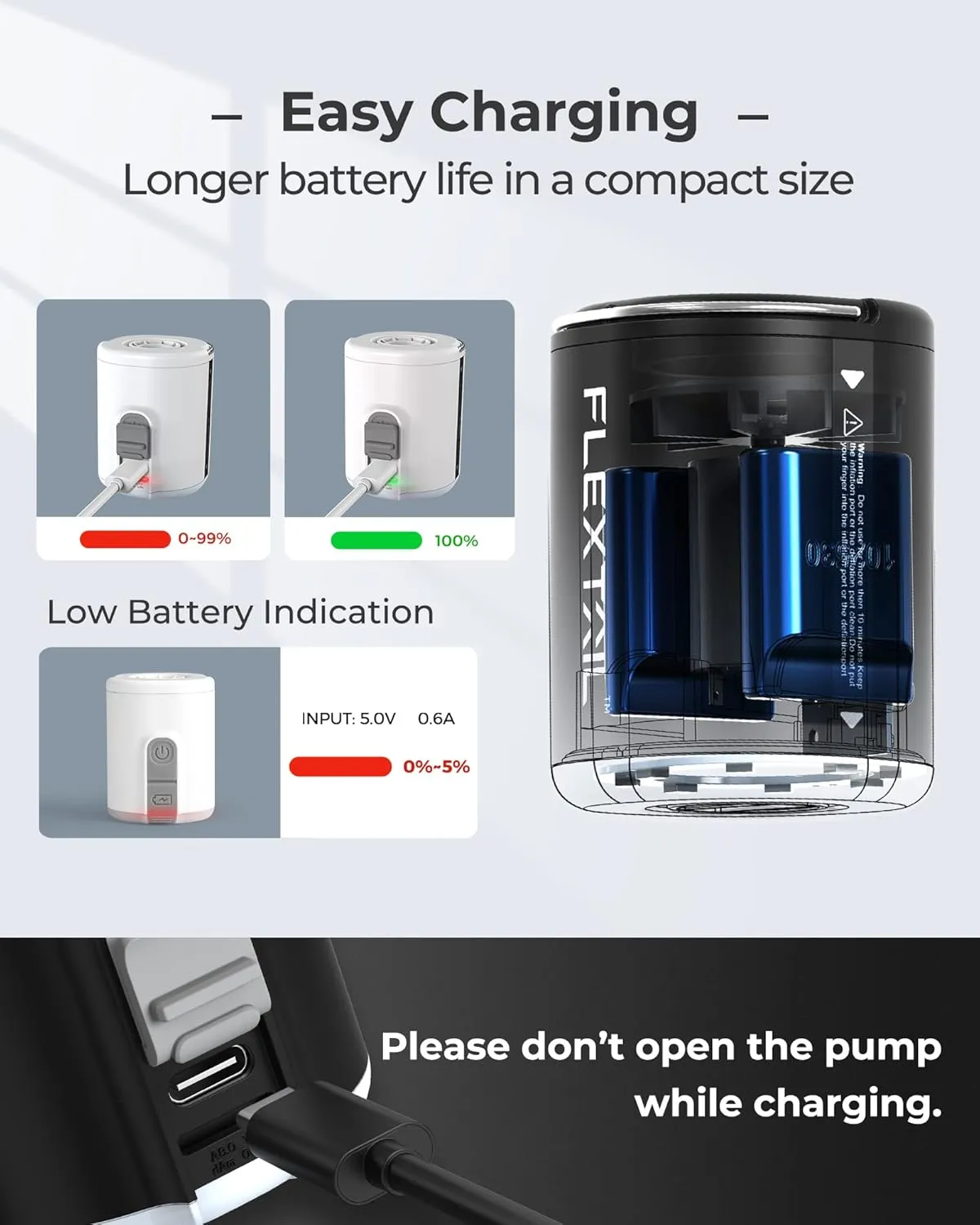 FLEXTAILGEAR Portable Air Pump with Camping Lantern Tiny Pump 2X 4kPa Air Pump for Inflatables Rechargeable Air Mattress Pump with Magnetic Design for Sleeping Pads, Pool Floats, Swimming Rings(White)