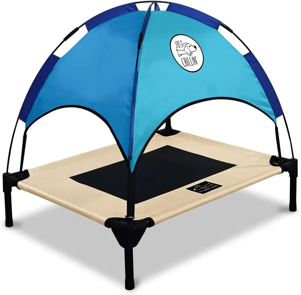 Floppy Dawg Just Chillin’ Elevated Dog Bed. LuxLife Edition - Premium Cot Includes Two Designer Canopies. Lightweight and Portable, Indoor or Outdoor. Chill in Style.