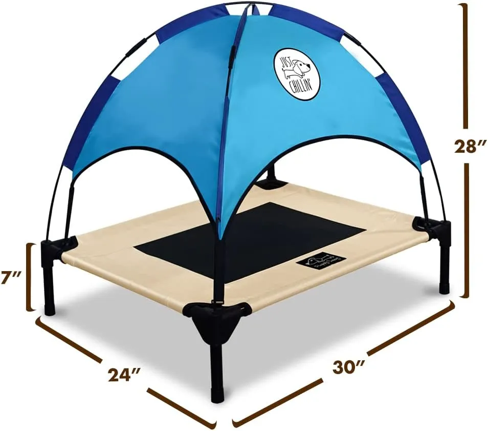 Floppy Dawg Just Chillin’ Elevated Dog Bed. LuxLife Edition - Premium Cot Includes Two Designer Canopies. Lightweight and Portable, Indoor or Outdoor. Chill in Style.