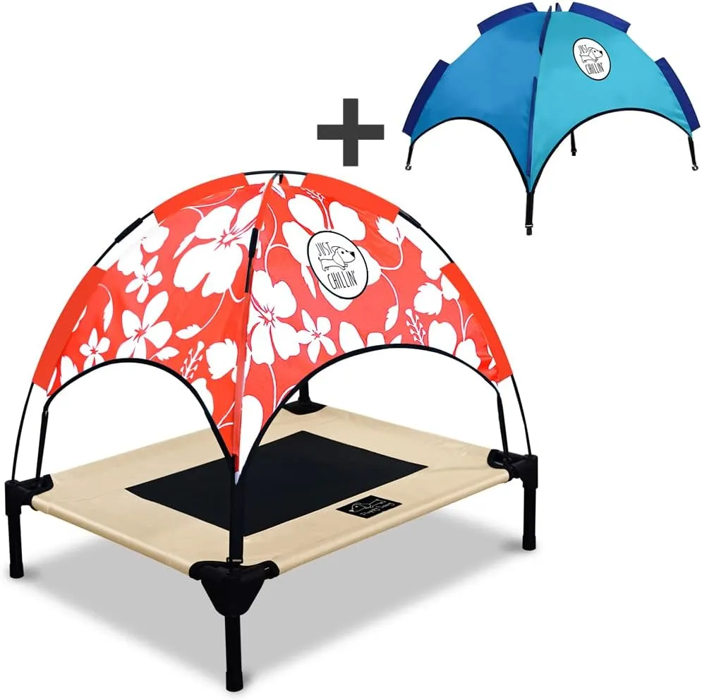 Floppy Dawg Just Chillin’ Elevated Dog Bed. LuxLife Edition - Premium Cot Includes Two Designer Canopies. Lightweight and Portable, Indoor or Outdoor. Chill in Style.
