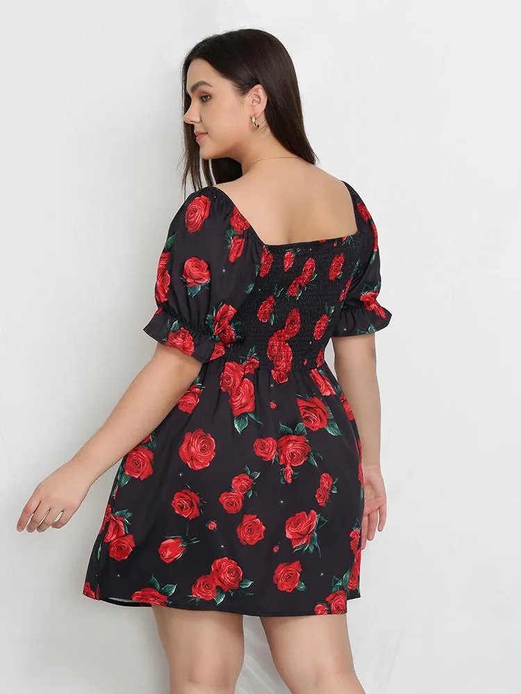 Floral Lantern Sleeve Dress