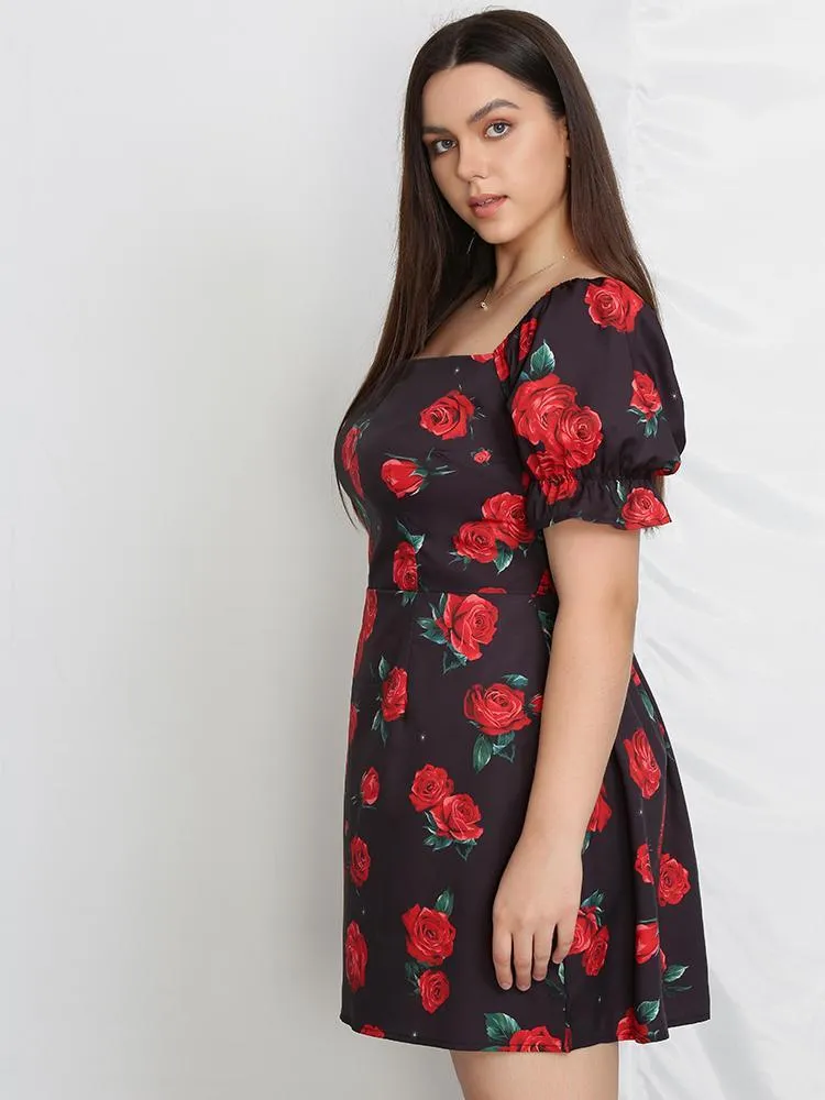 Floral Lantern Sleeve Dress