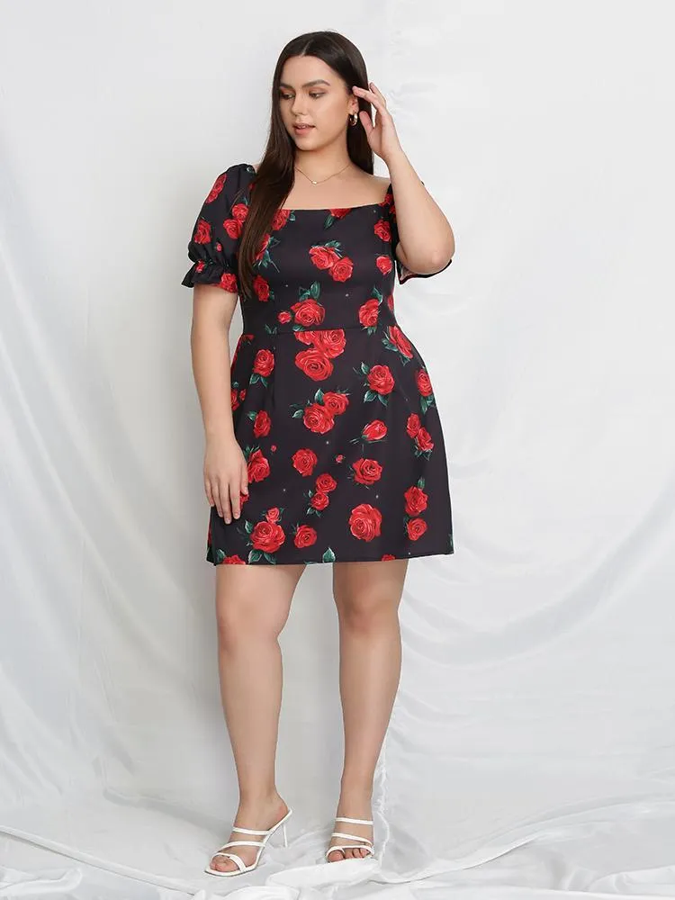 Floral Lantern Sleeve Dress