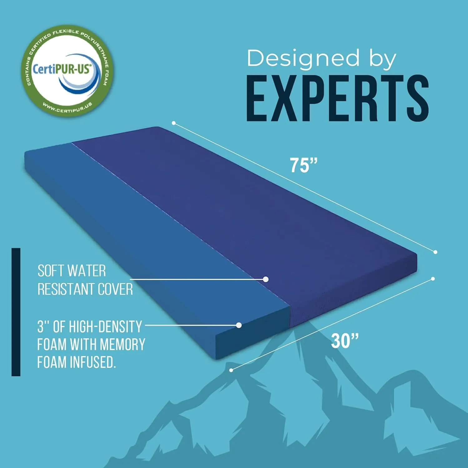 Foamma 3" x 30" x 75" Memory Foam Roll-Up Camping Mattress with Water Resistant Zipper Cover, Foldable and Portable for Camping, RV Bunk, Tent, Guest Bed, Outdoor and Dorm, CertiPUR-US Certified Foam