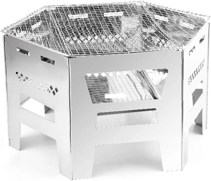 Foldable BBQ Grill Portable Choal Stainless Steel Wood Burning Stove for Camping