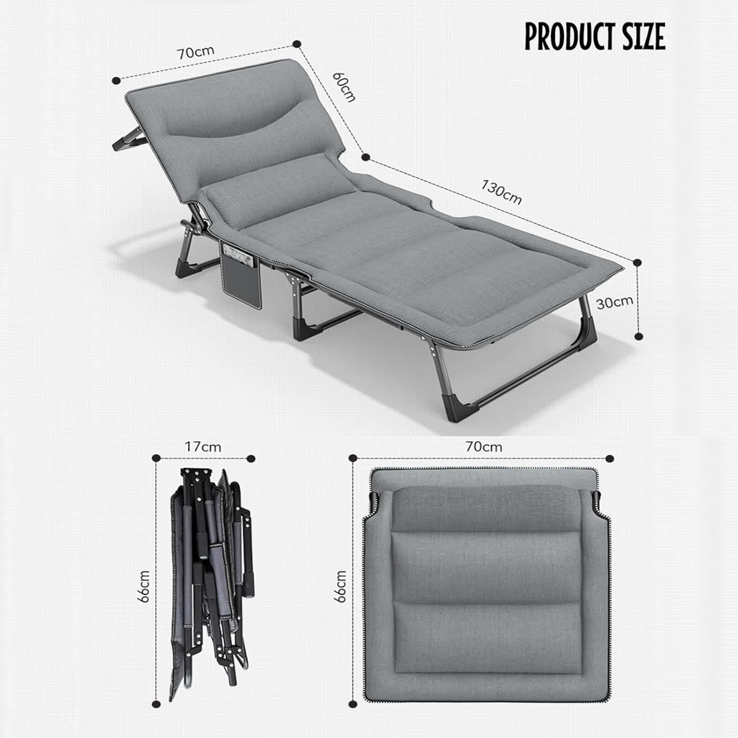Foldable Bed Adjustable 4-Position Backrest Cots Folding Camping Cot for Camping,Pool,Beach,Patio Camping Bed Lounge Chair