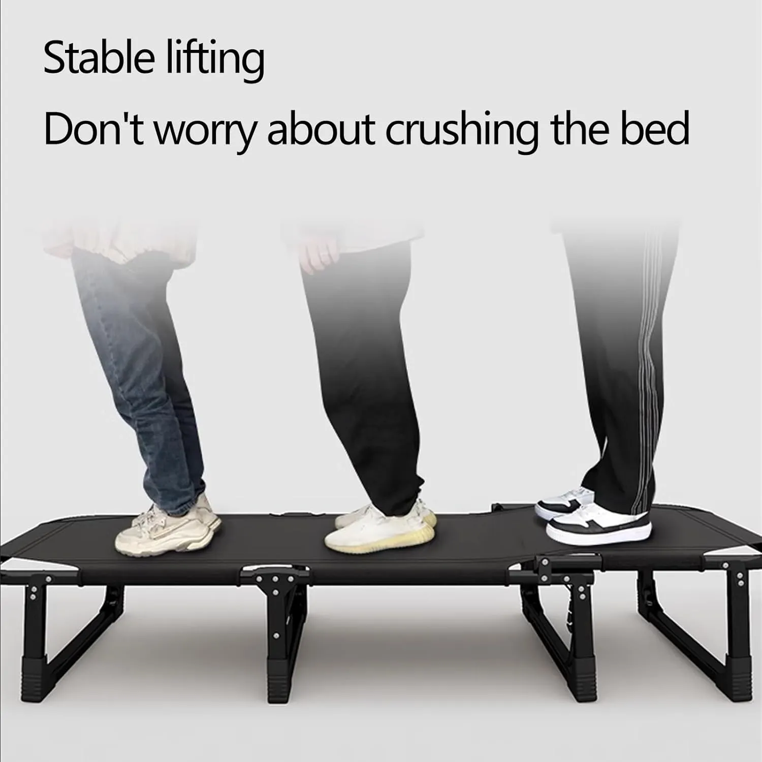 Foldable Bed with Mattress 4 Positions Adjustable Reclining Folding Camping Cot Sleeping Bed Outdoor Portable Chaise Lounge Chair with Antis Slip Mat(Black,190 * 75 * 28cm)