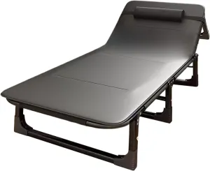 Foldable Bed with Mattress 4 Positions Adjustable Reclining Folding Camping Cot Sleeping Bed Outdoor Portable Chaise Lounge Chair with Antis Slip Mat(Black,190 * 75 * 28cm)