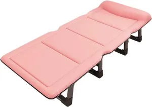 Foldable Bed with Mattress Queen Camping Cot 4 Positions Adjustable Reclining Folding Camping Cot Sleeping Bed Cots for Adults Outdoor Portable Chaise(Pinkss,190 * 75 * 30cm)