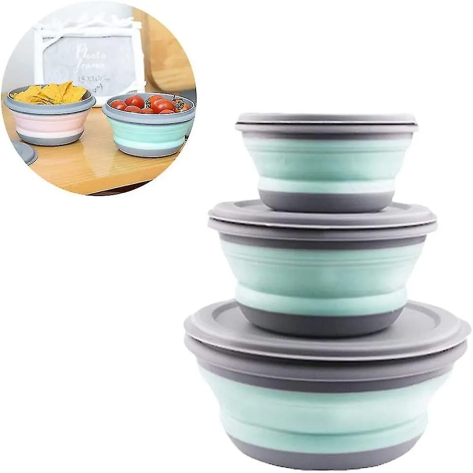 Foldable Bowl With Lid,3pcs Camping Collapsible Bowl Portable Salad Bowl Food St