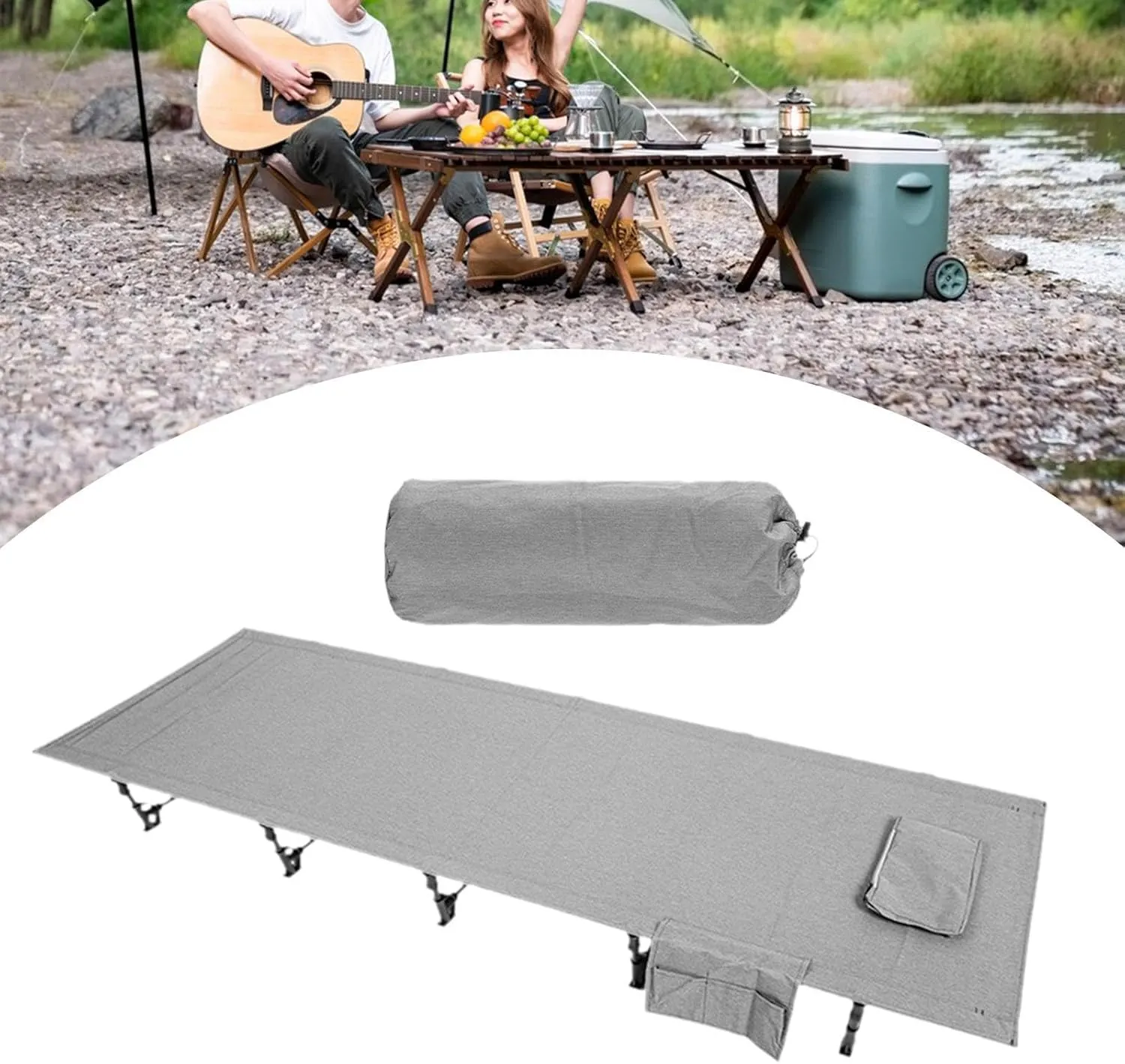 Foldable Camping Cot Outdoor Bed Portable Sleeping Cot Camp Bed for Mountaineering Travel Office Napping Trekking Backpacking, Gray