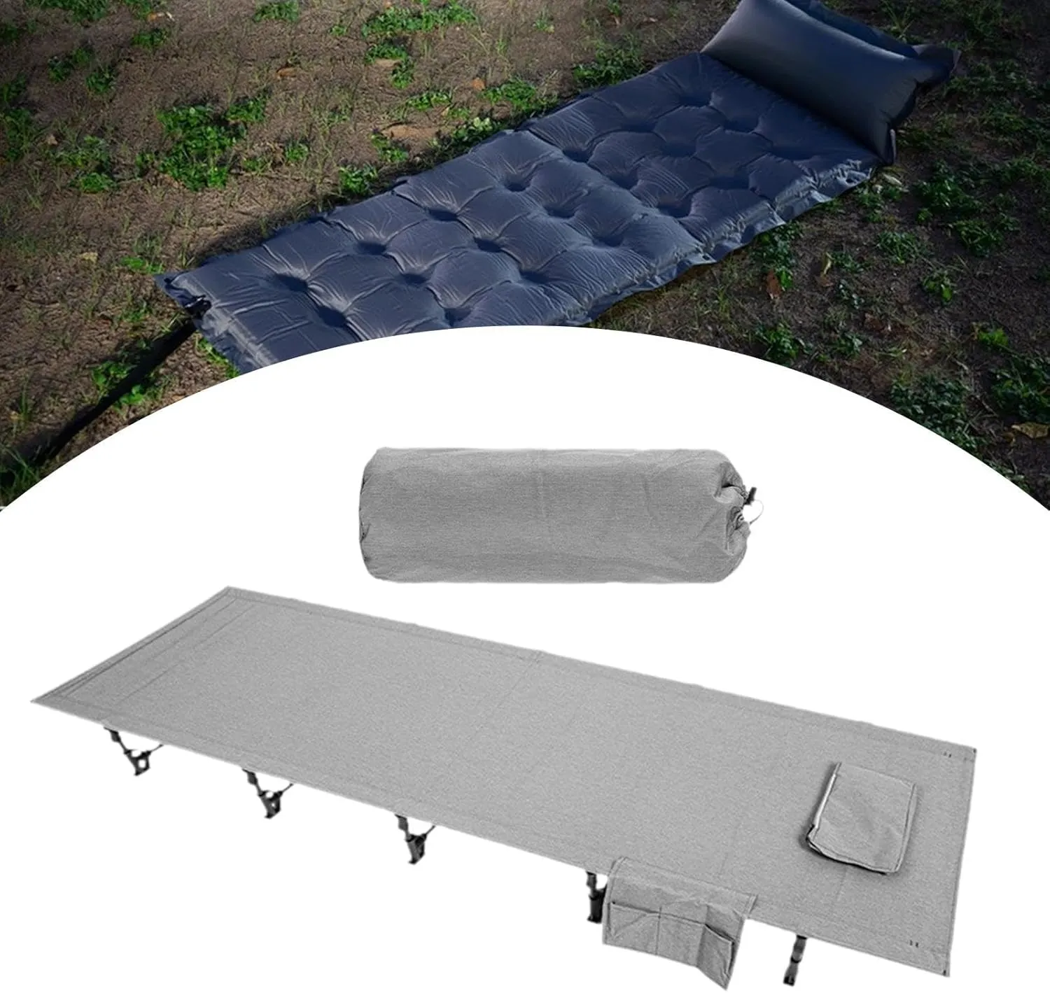 Foldable Camping Cot Outdoor Bed Portable Sleeping Cot Camp Bed for Mountaineering Travel Office Napping Trekking Backpacking, Gray