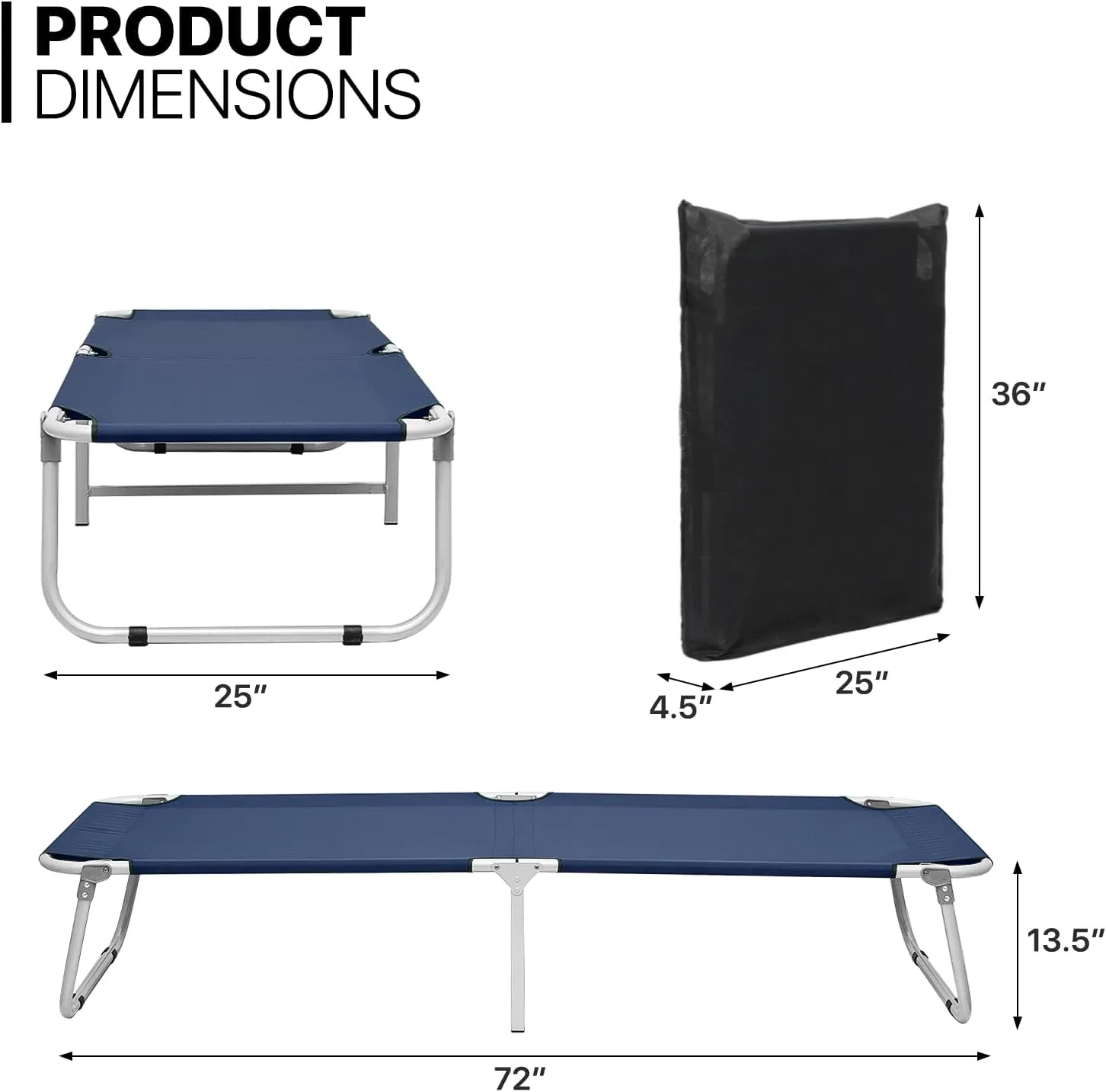 Foldable Camping Cot Portable Hiking Reclinable Oxford Military Bed w/Dust Cover (Navy Blue)