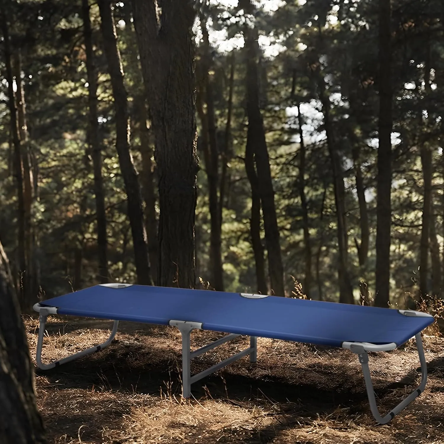 Foldable Camping Cot Portable Hiking Reclinable Oxford Military Bed w/Dust Cover (Navy Blue)