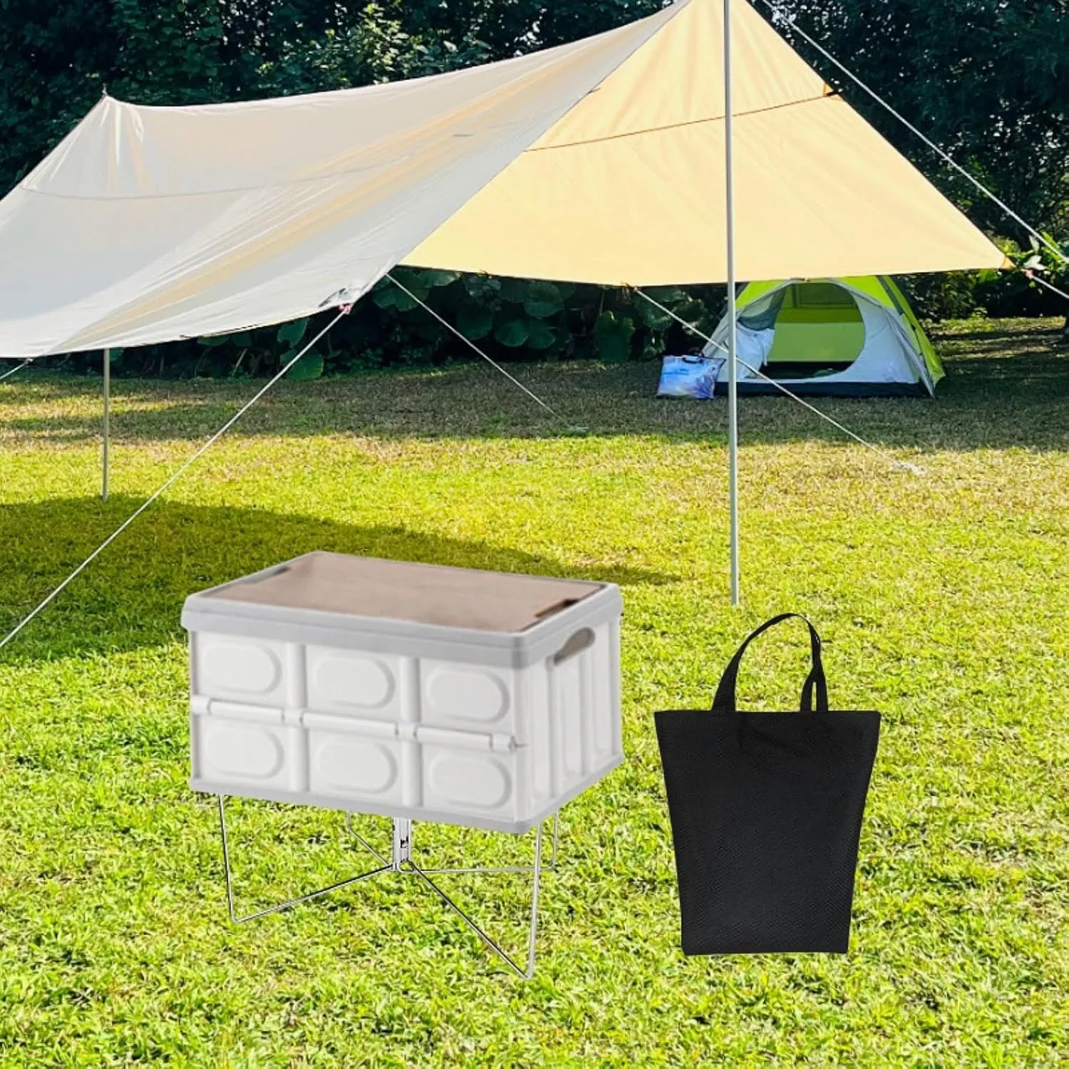 Foldable Cooler Stand with Carry Bag Trash Bag Holder Multifunctional Suitcase Rack Ice Box Holder for Camping Travel Cooking