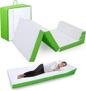 Foldable Mattress with Pillow- 4 Inch Memory Foam Tri-fold for Adults&Kids- Portable Folding Floor Tent, Camper, RV Travel, Guest