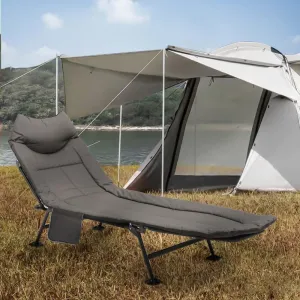 Foldable Military Cot Heavy Duty Portable Camping Cot Sleeping Bed w/Side Pocket