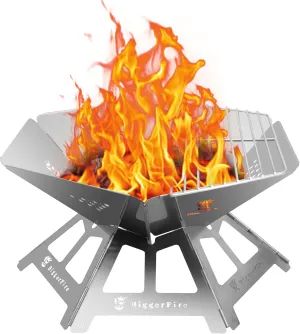 Foldable Portable Fire Pit,Stainless Steel Fire Pits with Charcoal Grill Net and Storage Bag,Camping Fire Pit Grill for Patio Outdoor Barbecue Campfire Bonfire