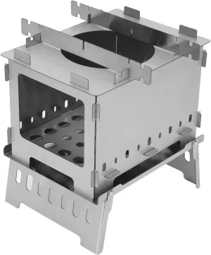 Folding Backpacking Stove, Strong Load Bearing Capacity Versatile Windproof Stainless Steel 3 Folding Wood Burning Stove with Storage Bag for Outdoor