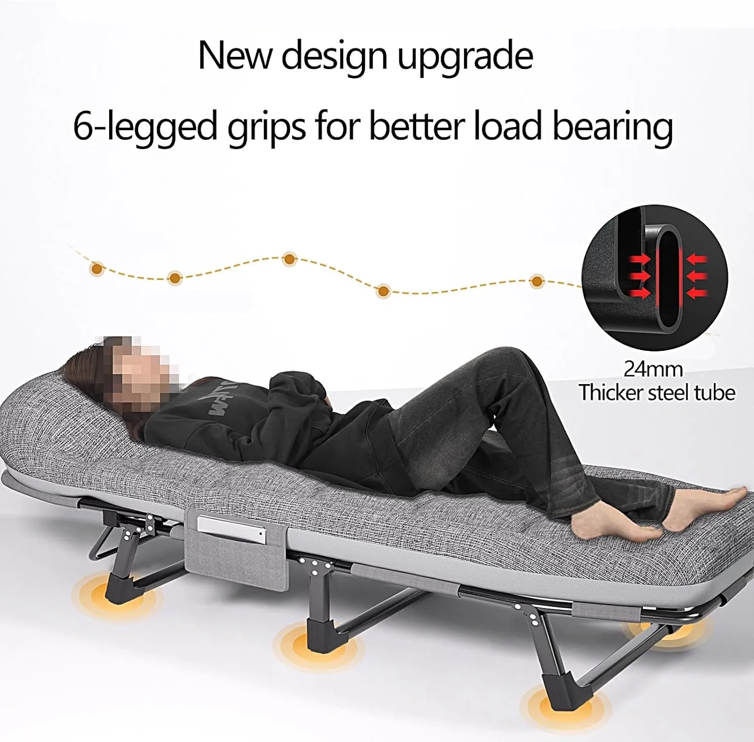 Folding Bed with Mattress 6 Position Adjustable Backrest Camping Cots for Adults with 300kg Load Capacity Folding Camping Cot Sleeping Cot for Adult(White,200 * 70 * 30cm)