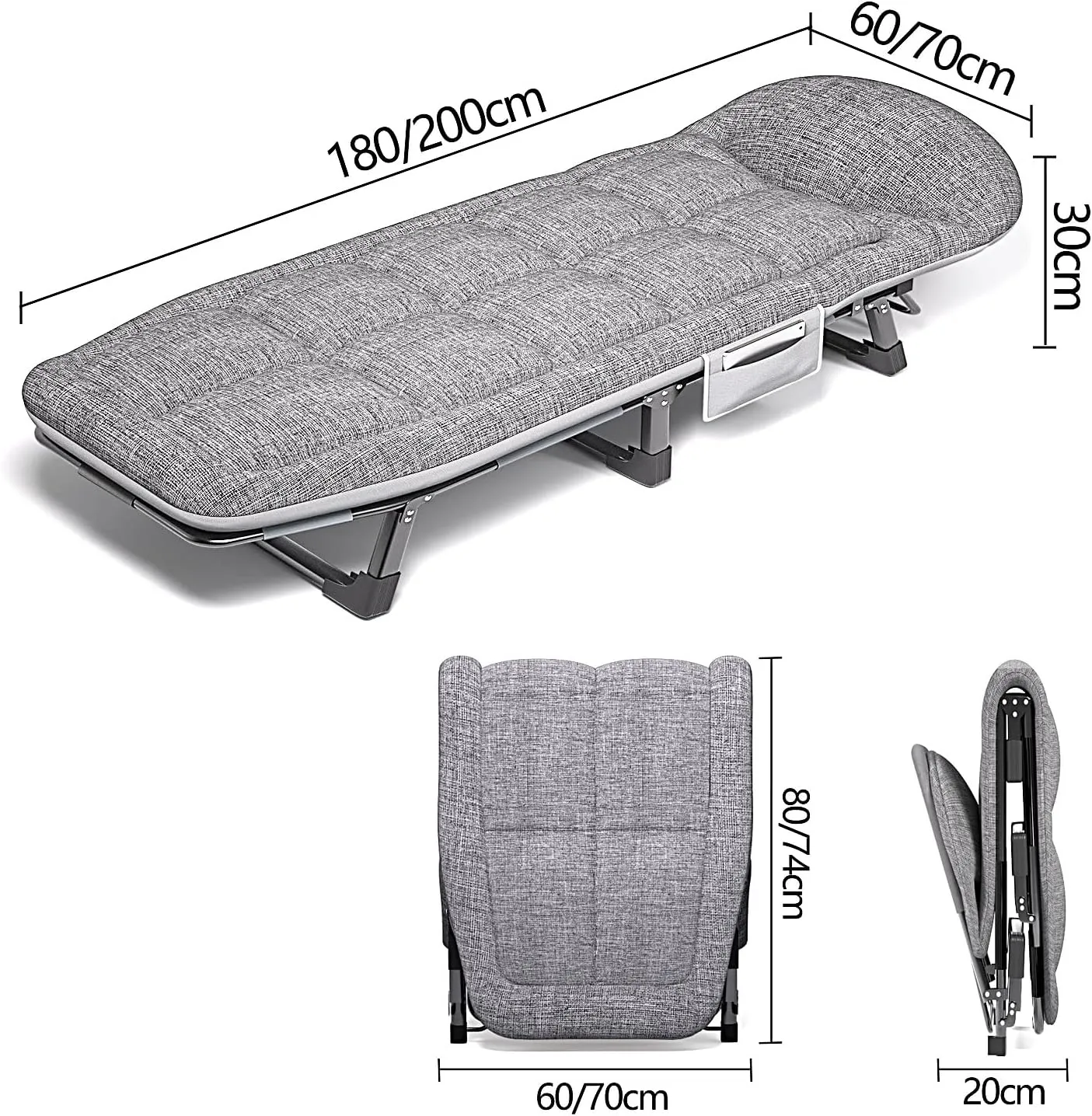 Folding Bed with Mattress 6 Position Adjustable Backrest Camping Cots for Adults with 300kg Load Capacity Folding Camping Cot Sleeping Cot for Adult(White,200 * 70 * 30cm)