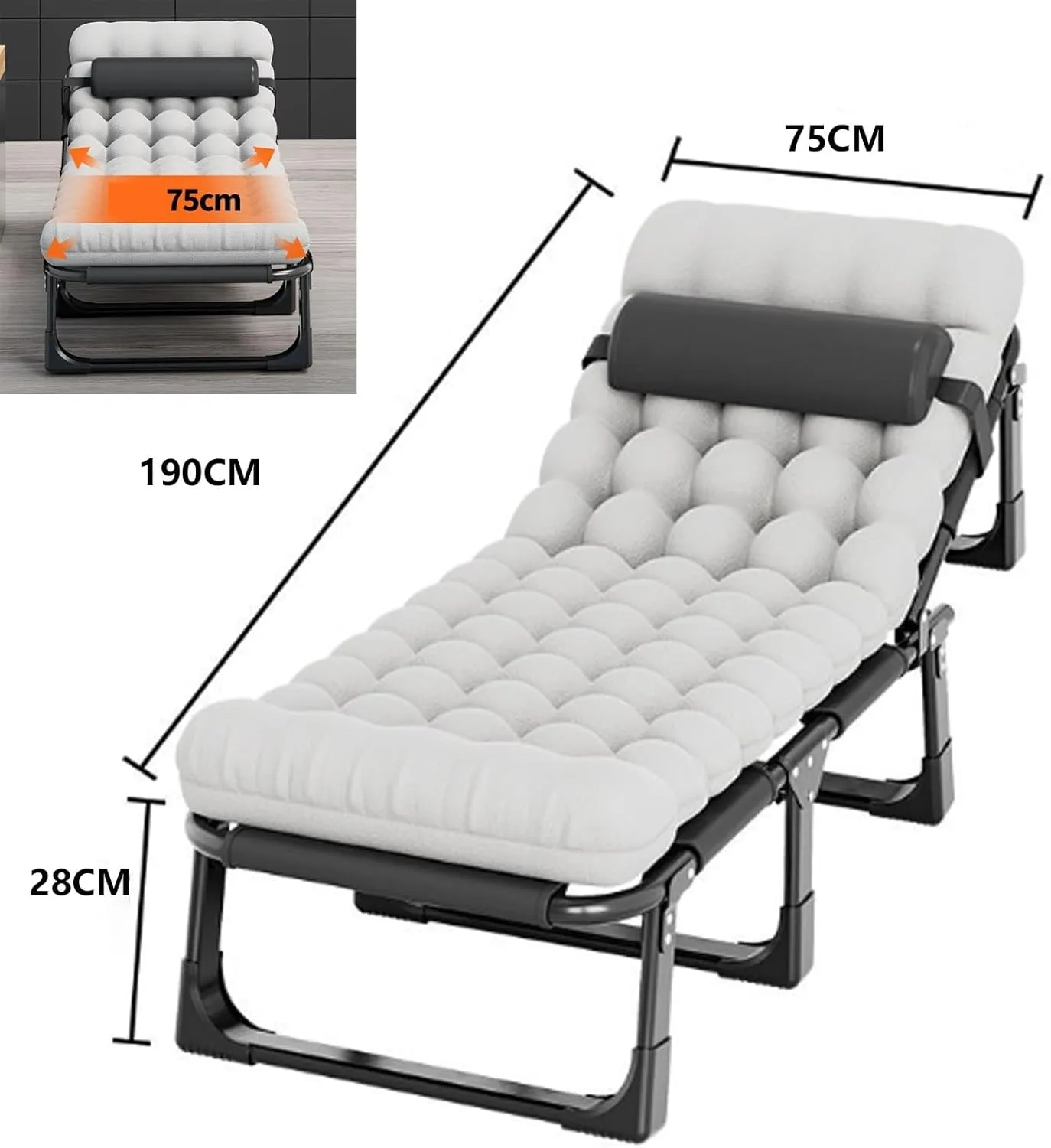 Folding Bed with Mattress, Foldable Camping Cot for Adults Portable Guest Beds with 4 Adjustable Positions for Home Office Indoor Outdoor Camp Beach Vacation(190 * 75 * 28cm)