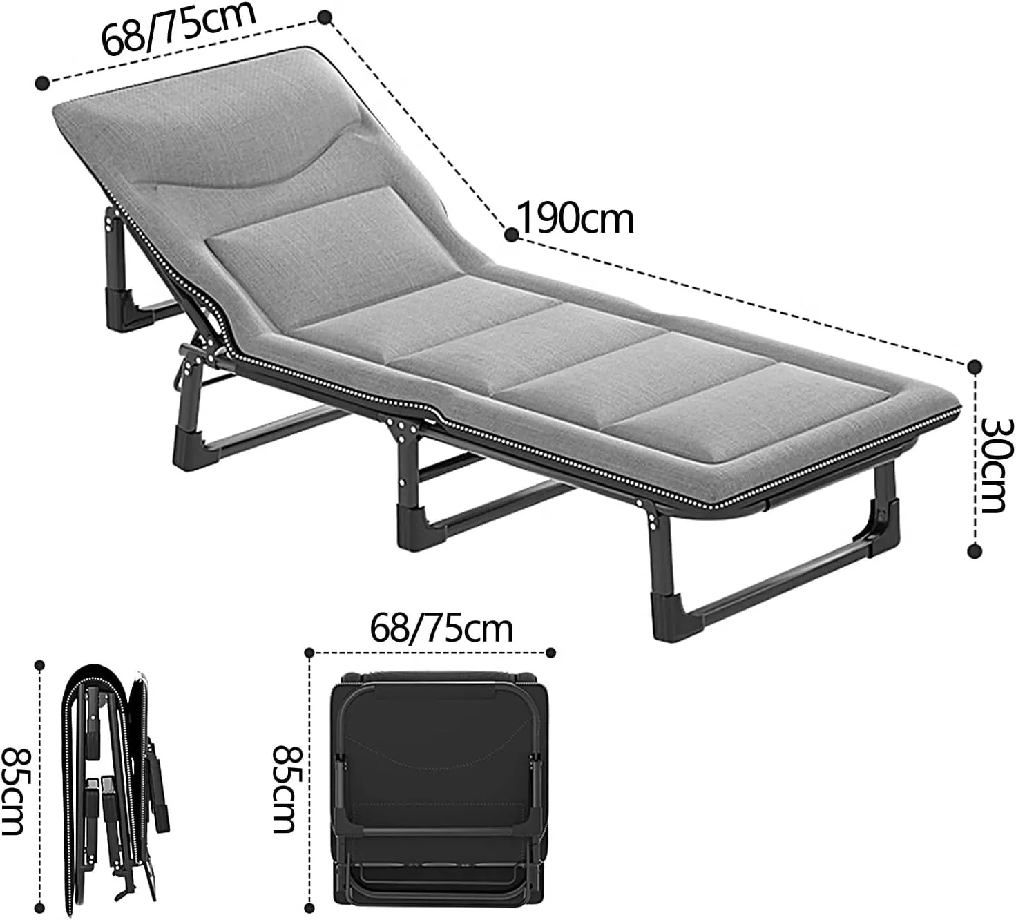 Folding Bed with Mattress Queen 3 in 1 Folding Camping Cot Bed 4 Positions Adjustable Patio Chaise Lounge Chair for Bedroom Pool Patio(B,190 * 75 * 30cm), 190 * 75 * 30CM